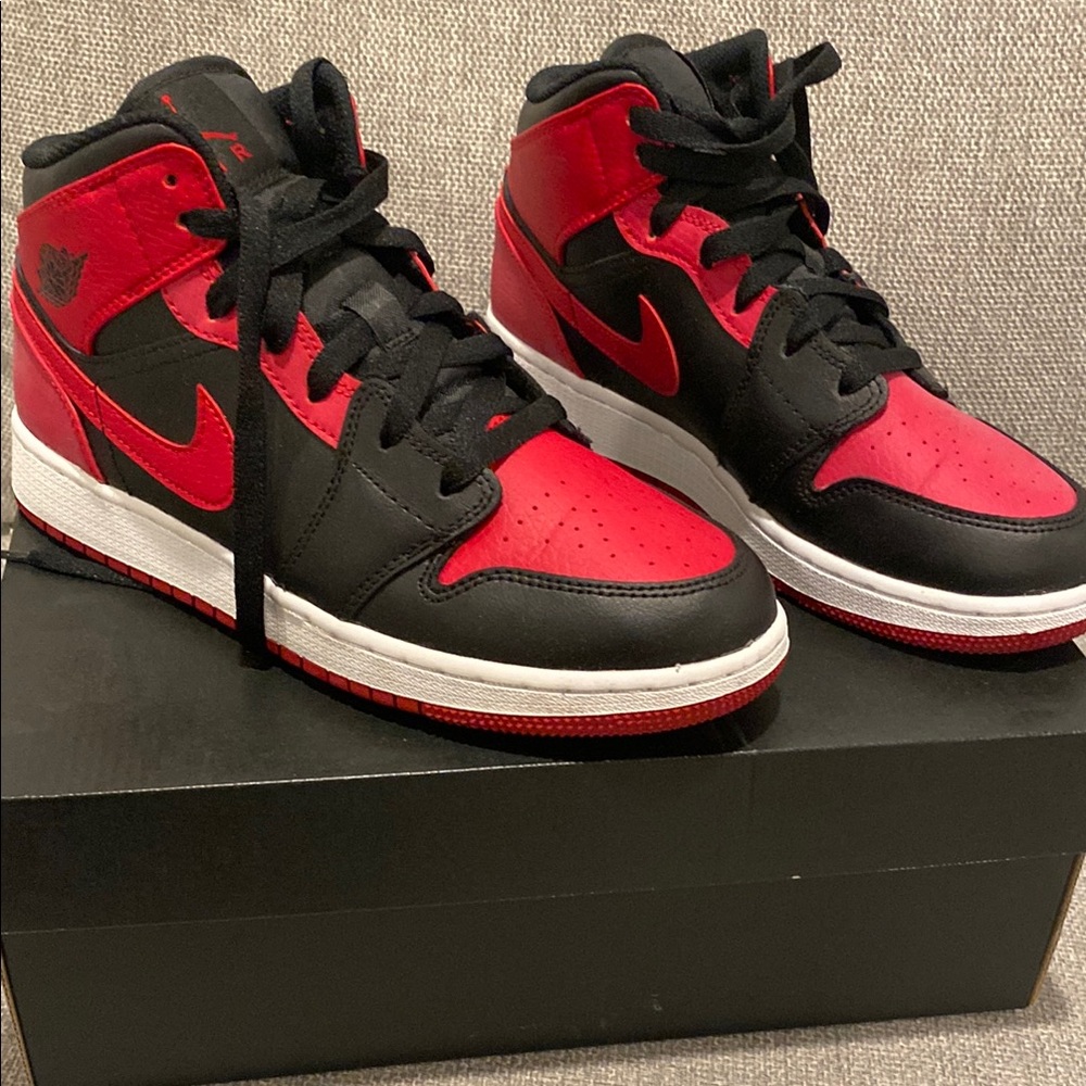 Nike Air Jordan 1 Mid Red and Black High-Top Sneakers